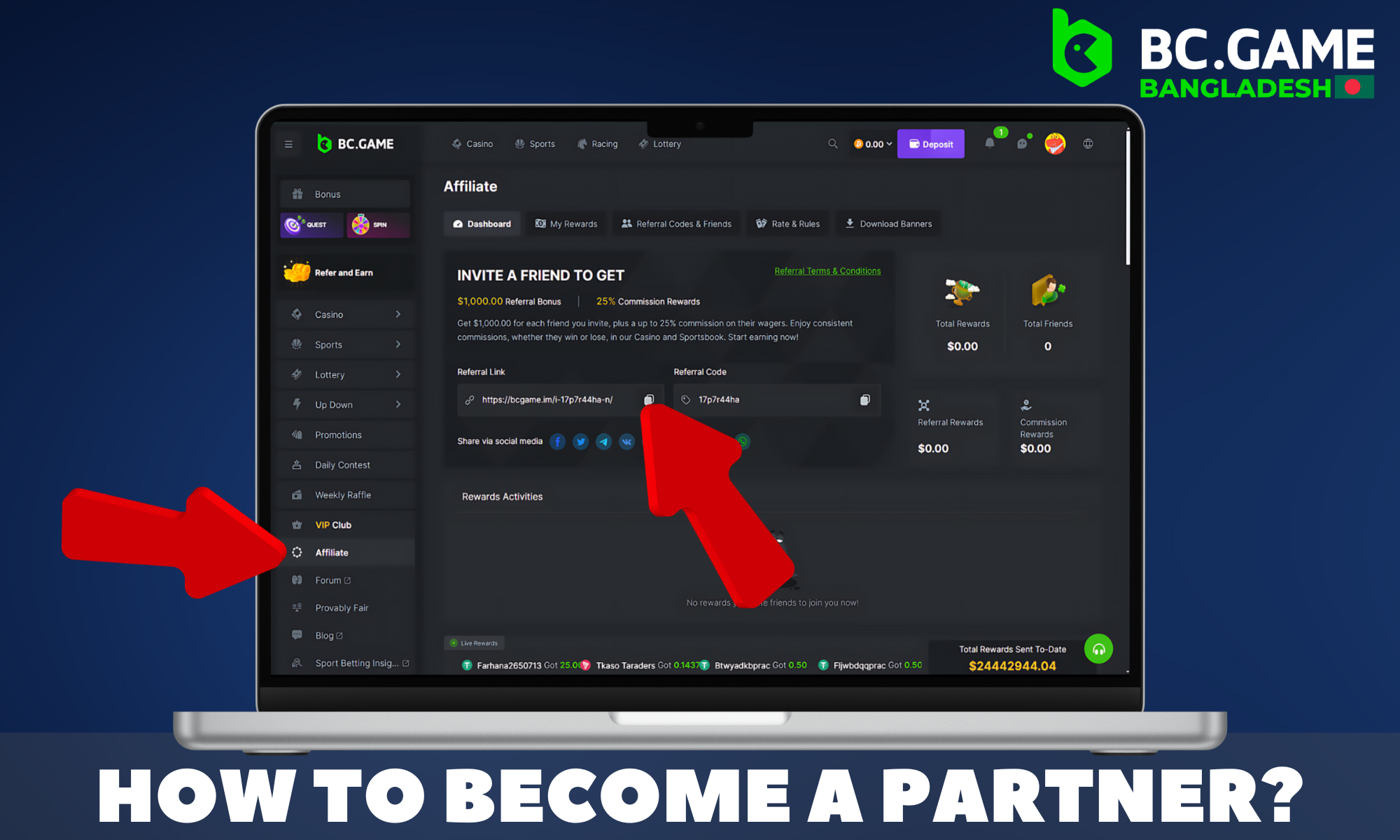 Detailed instructions on how to become a BC.GAME partner