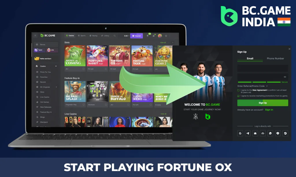 How do I start playing Fortune Ox on BC Game?