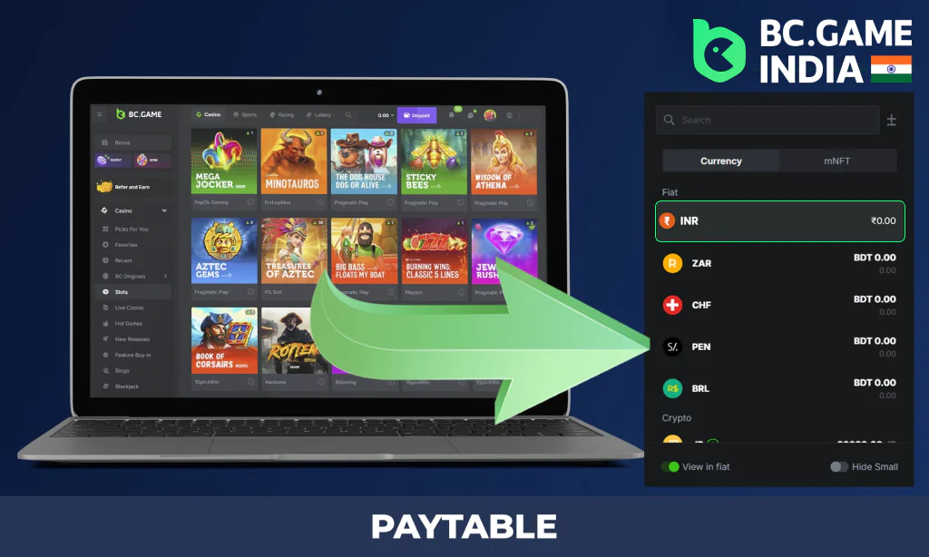 Pay table on Treasures of Aztec on BC Game