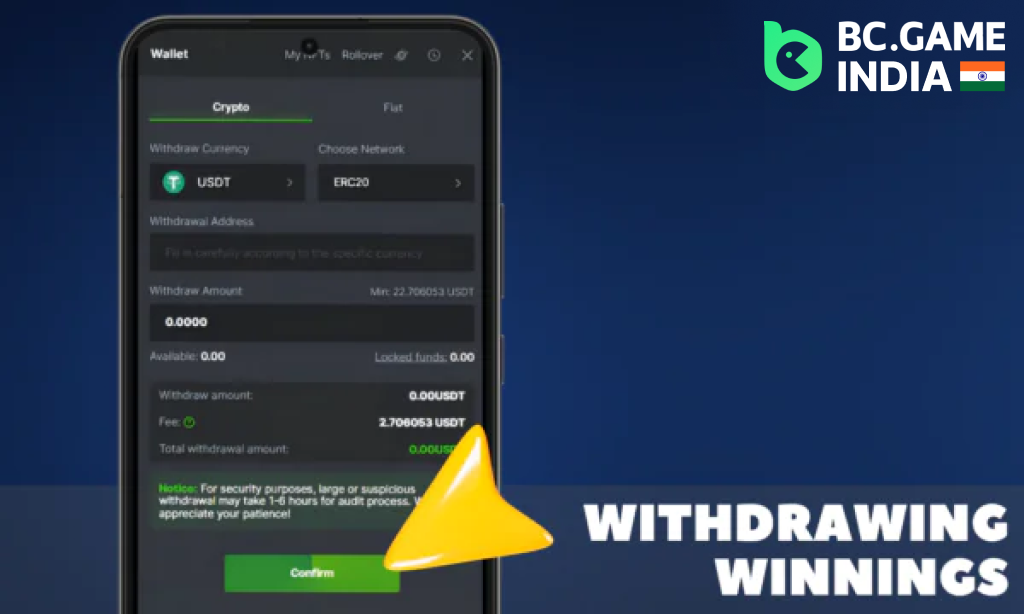 Withdrawing winnings via the app