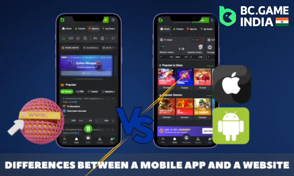 Comparison of the differences between the BC Game app and the website