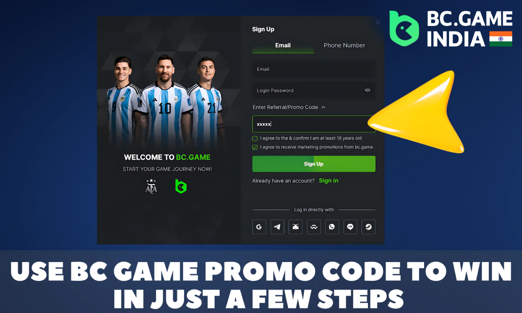 Step-by-step instructions on how to use a promo code in BC Game